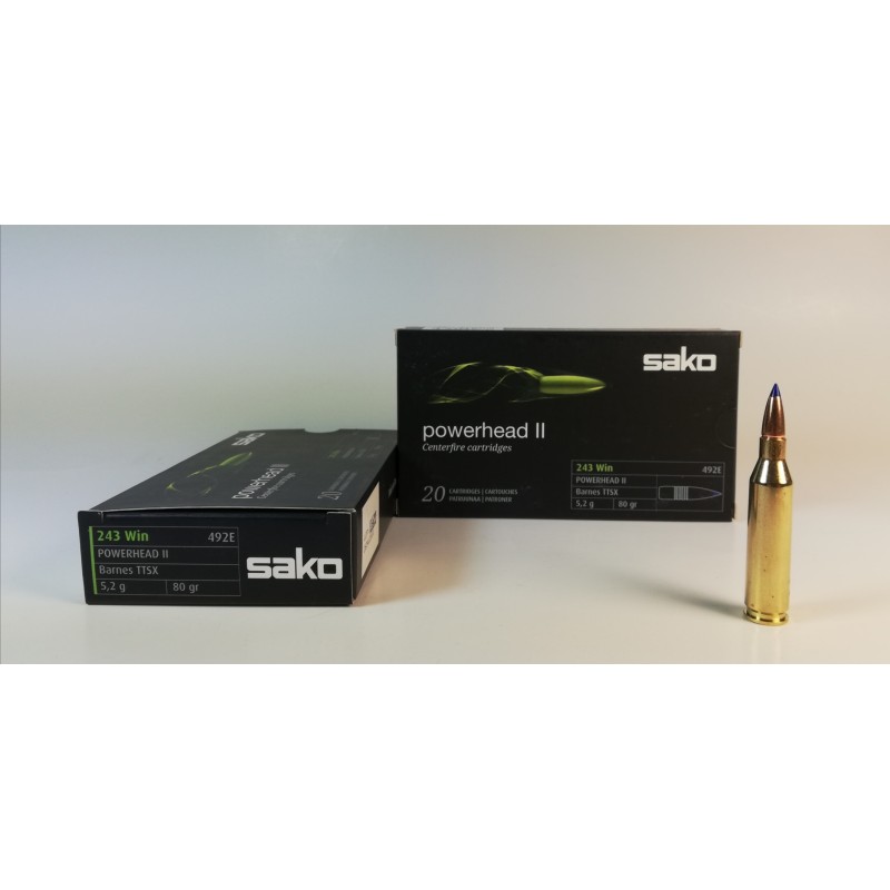 MUNICION SAKO .243 WIN POWERHEAD II 80 GR.  CAJA 20 UNIDADES