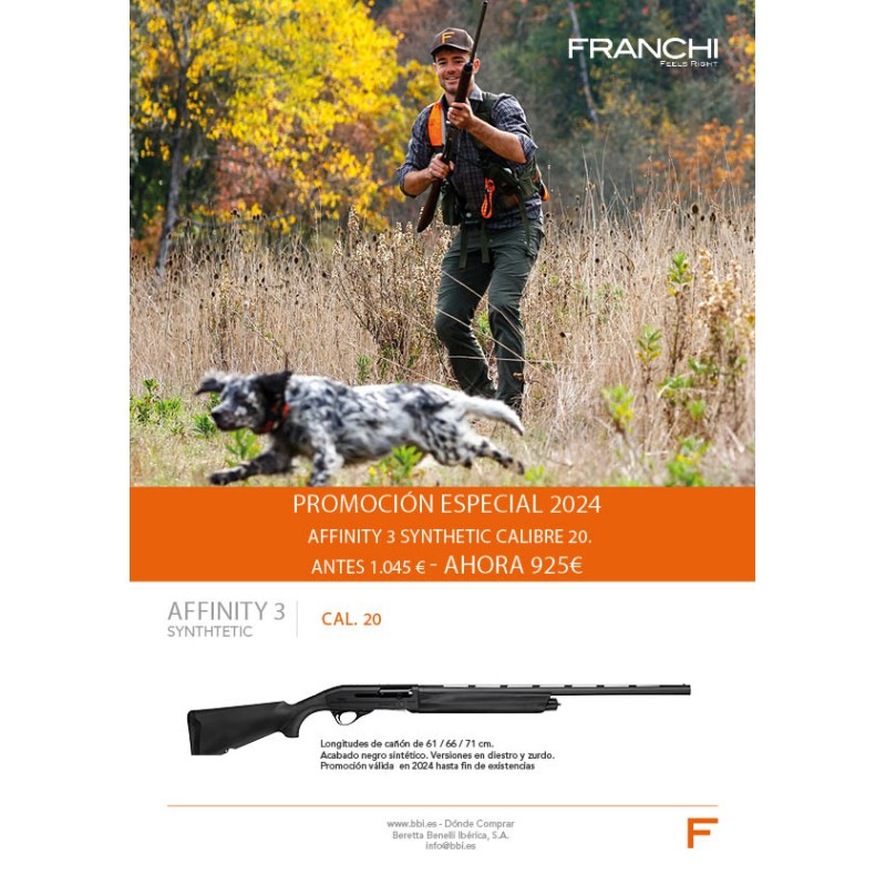 ESCOPETA SEMIAUTOMATICA FRANCHI AFFINITY 3 SYNTHETIC CALIBRE 20 CAÑON 71 CM.