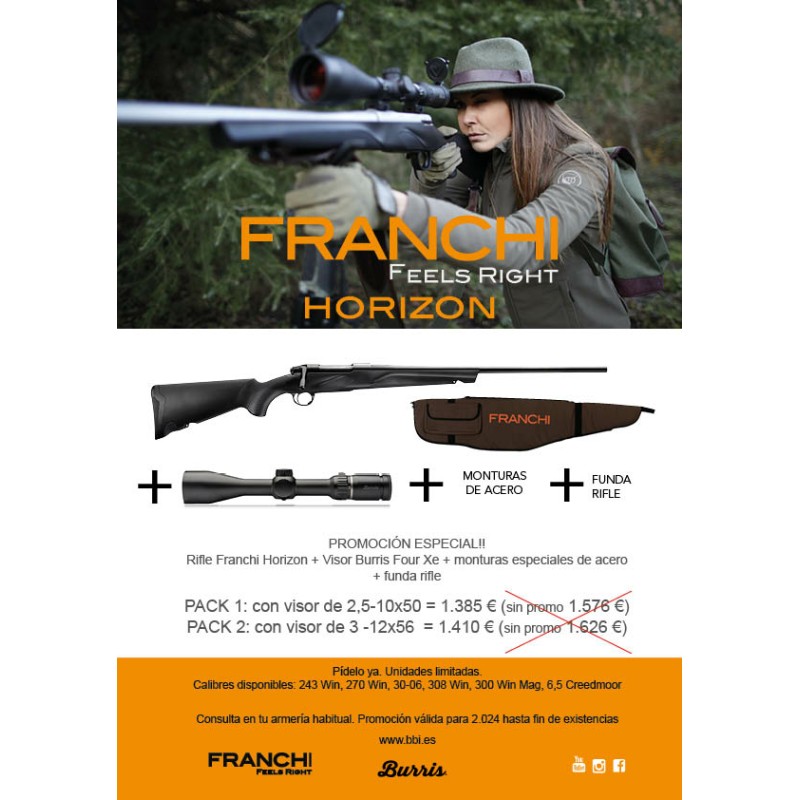 OFERTA 2026 RIFLE FRANCHI HORIZON + VISOR BURRIS XE 3-12X56 + MONTURA + FUNDA