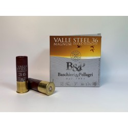 CARTUCHO B&P VALLE STEEL 36 MAGNUM EXTRA VELOCITY  CAL 12-36 36 GR. PERDIGON 3